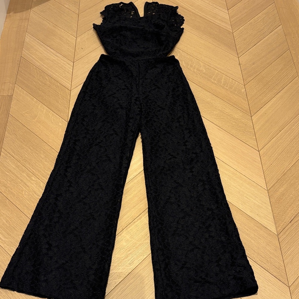 ALEXIS Livia Black Floral Lace Open Back Jumpsuit NWT XS